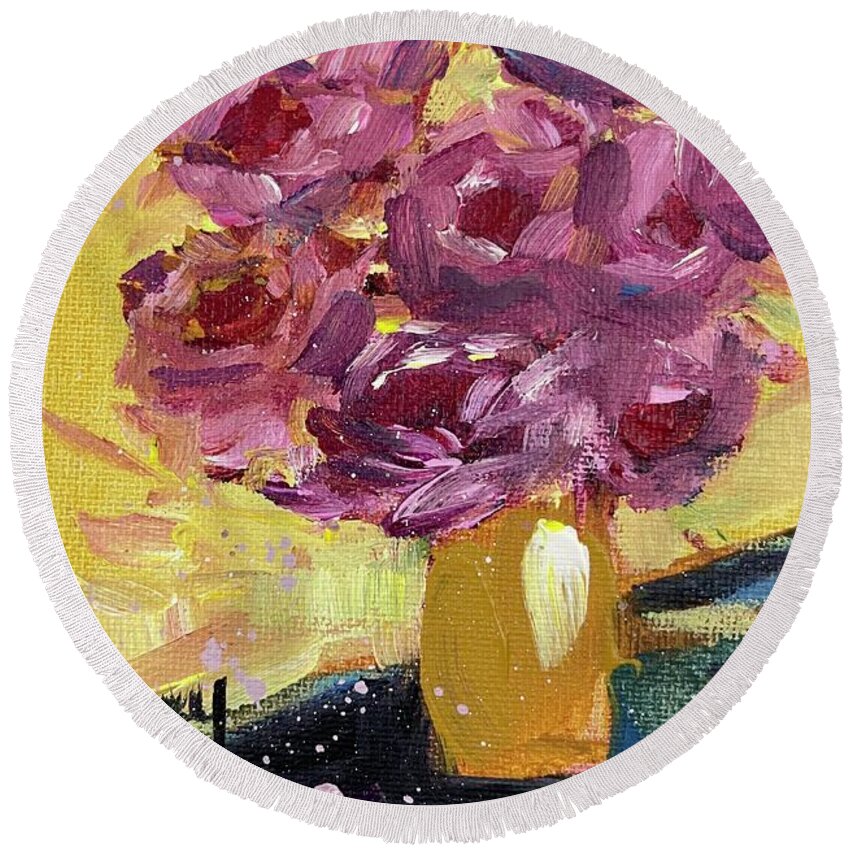 Roses Round Beach Towel featuring the painting Roses on a Sunny Day by Roxy Rich
