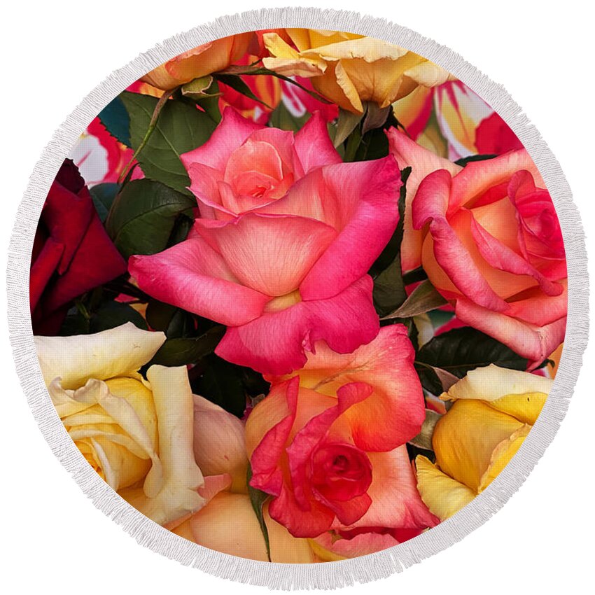 Flower Round Beach Towel featuring the photograph Roses, Roses by Jeanette French
