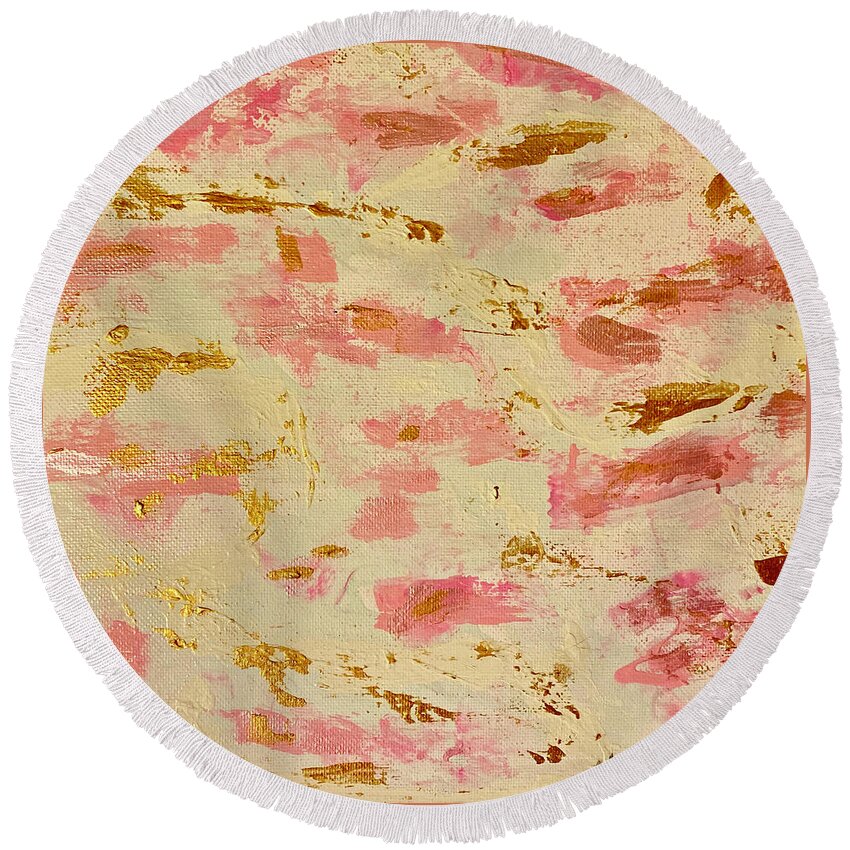 Rose Round Beach Towel featuring the painting Rosy by Medge Jaspan