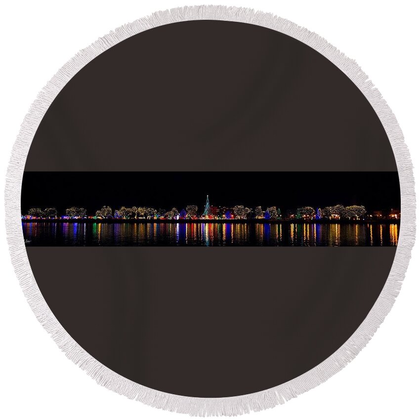 Lights Rotary La Crosse Riverside Park Round Beach Towel featuring the photograph Rotary Lights 1 #3 by Phil S Addis