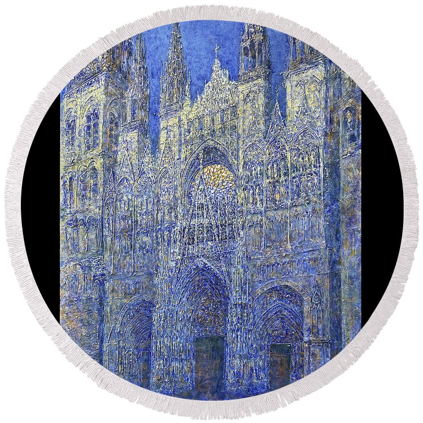 Tranquility Round Beach Towel featuring the painting Rouen cathidral by Valeriy Mavlo