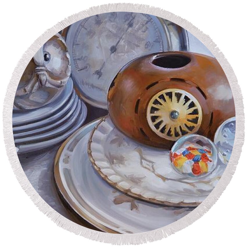 Round Round Beach Towel featuring the painting Round and Round by K M Pawelec
