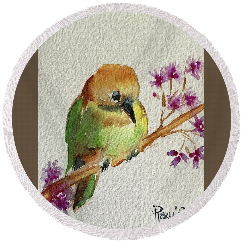 Round Bird Round Beach Towel featuring the painting Round Peeps by Roxy Rich