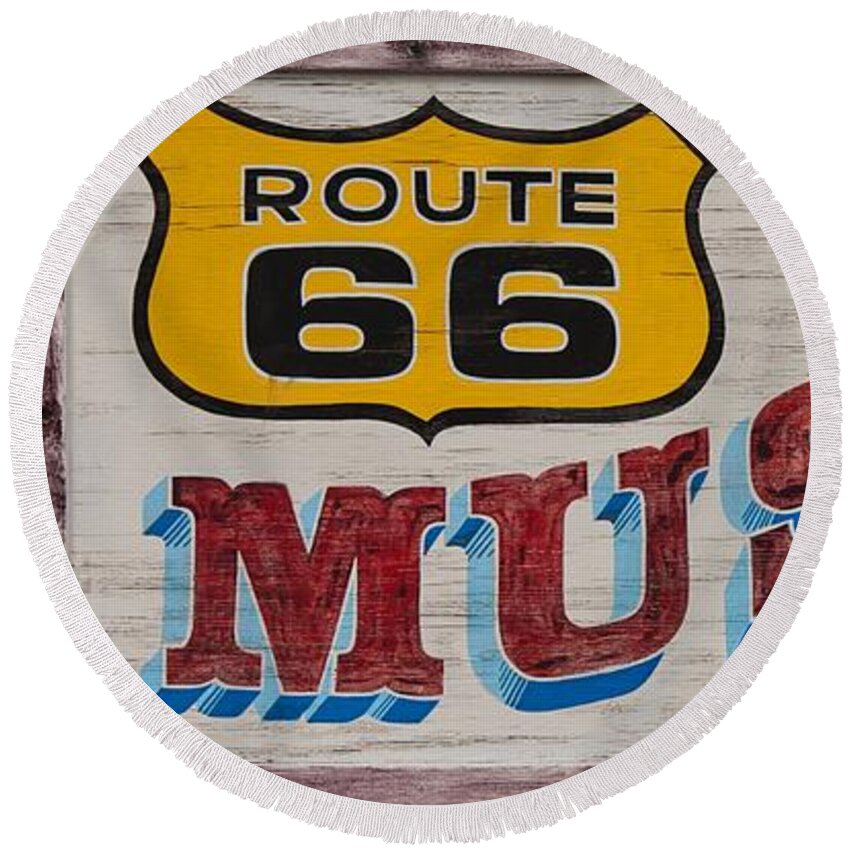Route 66 Round Beach Towel featuring the digital art Route 66 Museum Parking by Mark Valentine
