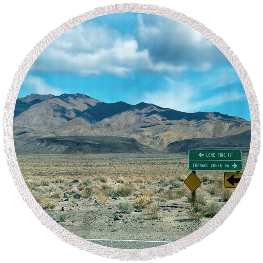 Route To Death Valley Round Beach Towel featuring the photograph Route To Death Valley by David Zanzinger
