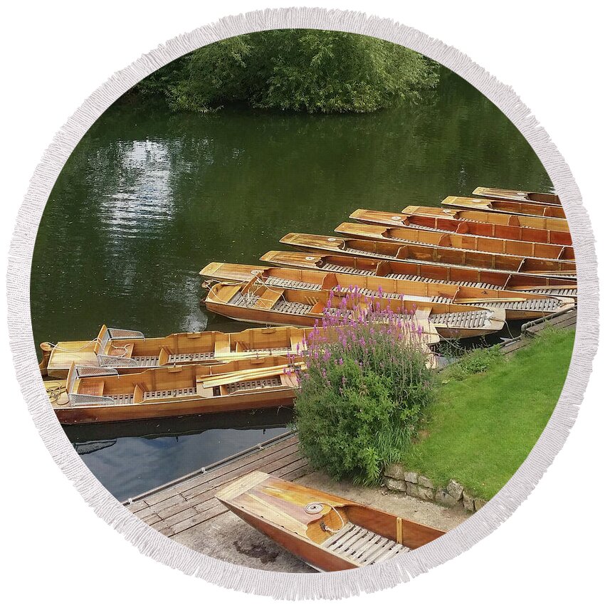 Boats Round Beach Towel featuring the photograph Row Boats in Bath by Roxy Rich