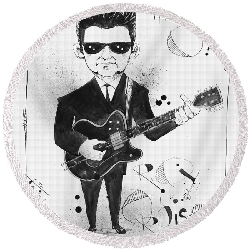  Round Beach Towel featuring the drawing Roy Orbison by Phil Mckenney