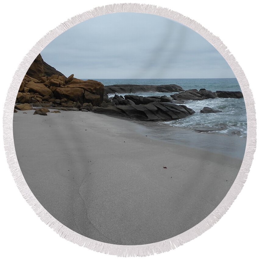 Rocks Round Beach Towel featuring the photograph Rocky Shore by Nancy Graham