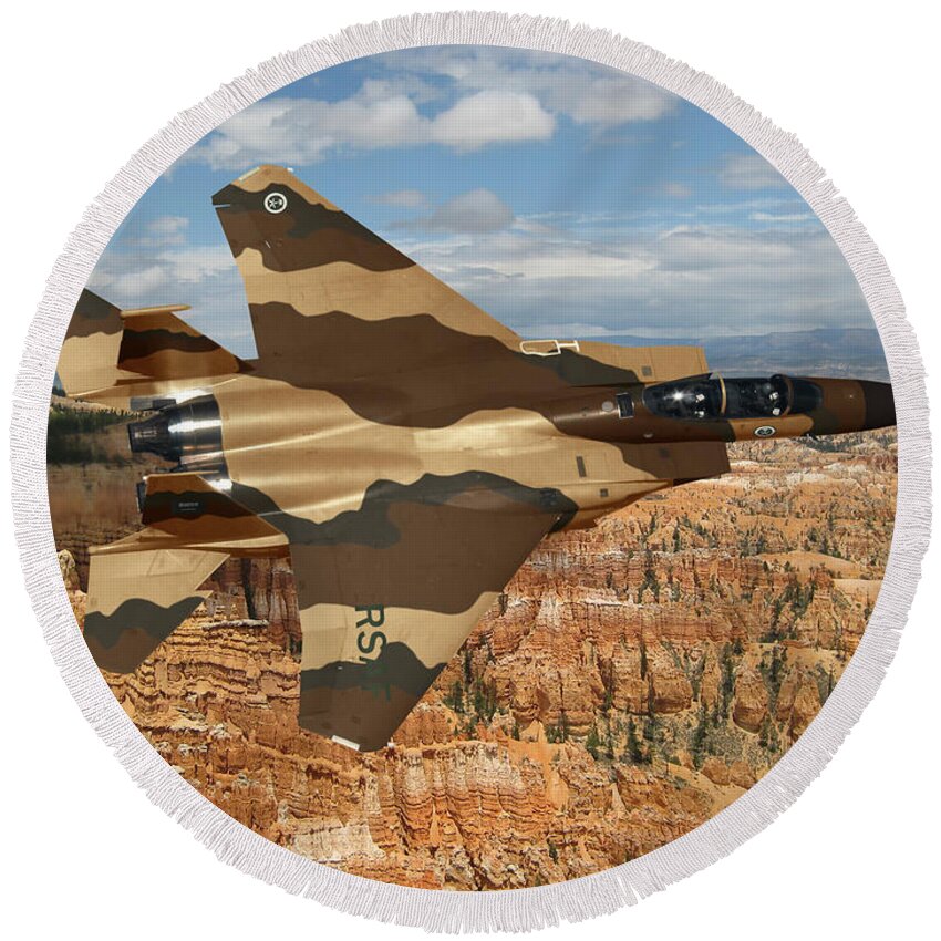 Eagle Round Beach Towel featuring the digital art RSAF F-15 Eagle by Custom Aviation Art