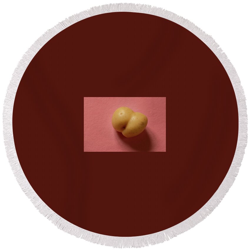 Potato Round Beach Towel featuring the photograph Rude Potato Pink Background #2 by David Smith