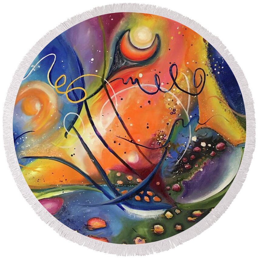 Acrylic Round Beach Towel featuring the painting Runaway from source by Maria Karlosak