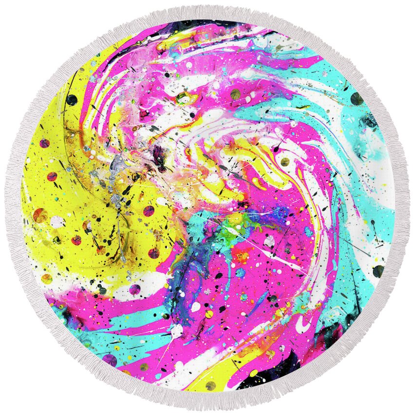 Abstract Round Beach Towel featuring the painting Runnin' Down A Dream by Meghan Elizabeth