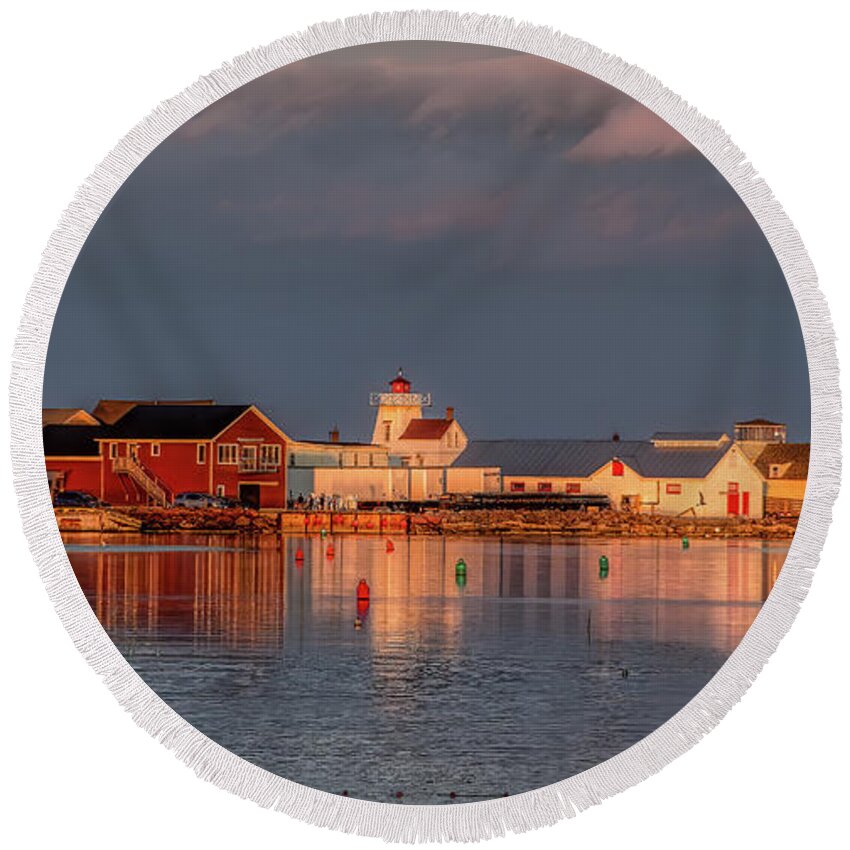 Pei Round Beach Towel featuring the photograph Rustico Harbor in the Summer Golden Hour by Marcy Wielfaert