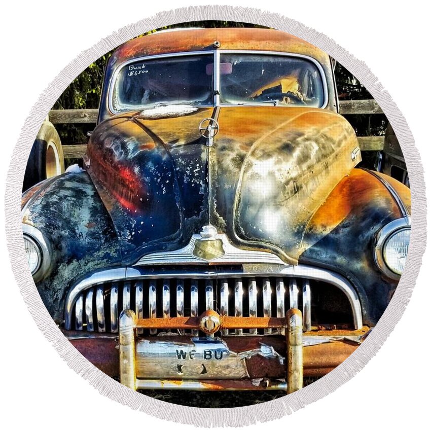 Rust Round Beach Towel featuring the photograph Rusty 1947 Buick by Jim Harris