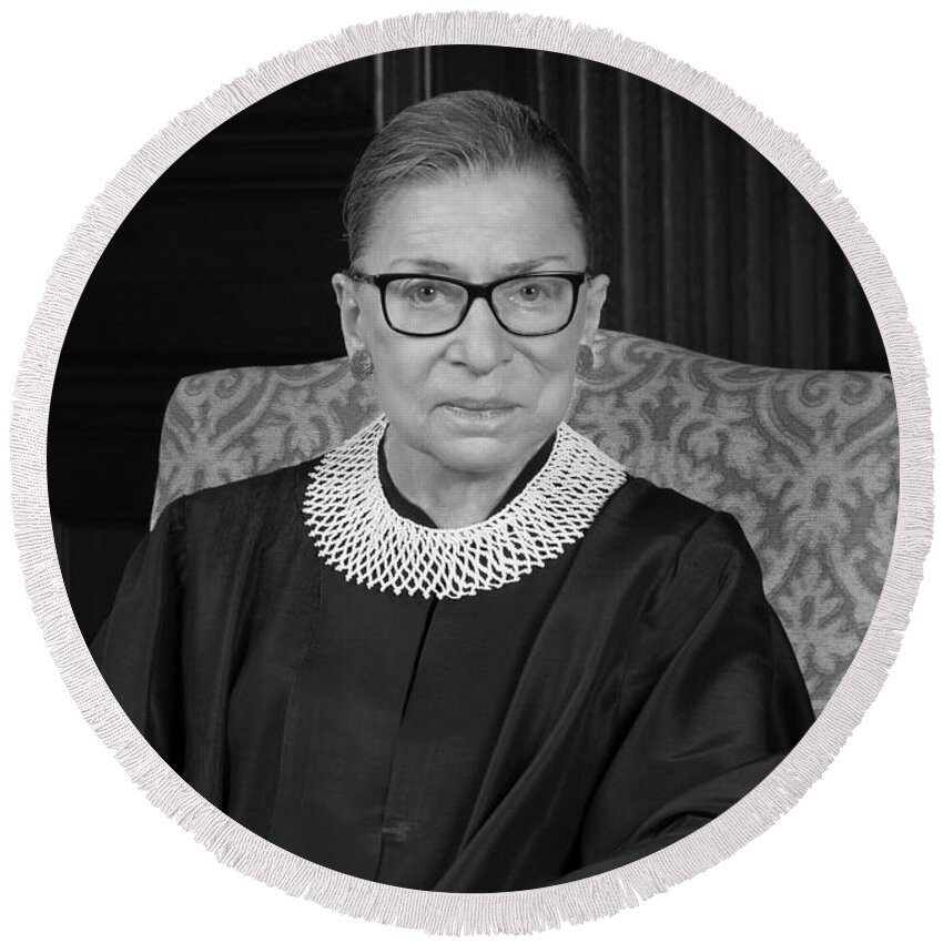 Ruth Bader Ginsburg Round Beach Towel featuring the photograph Ruth Bader Ginsburg Portrait - 2016 by War Is Hell Store