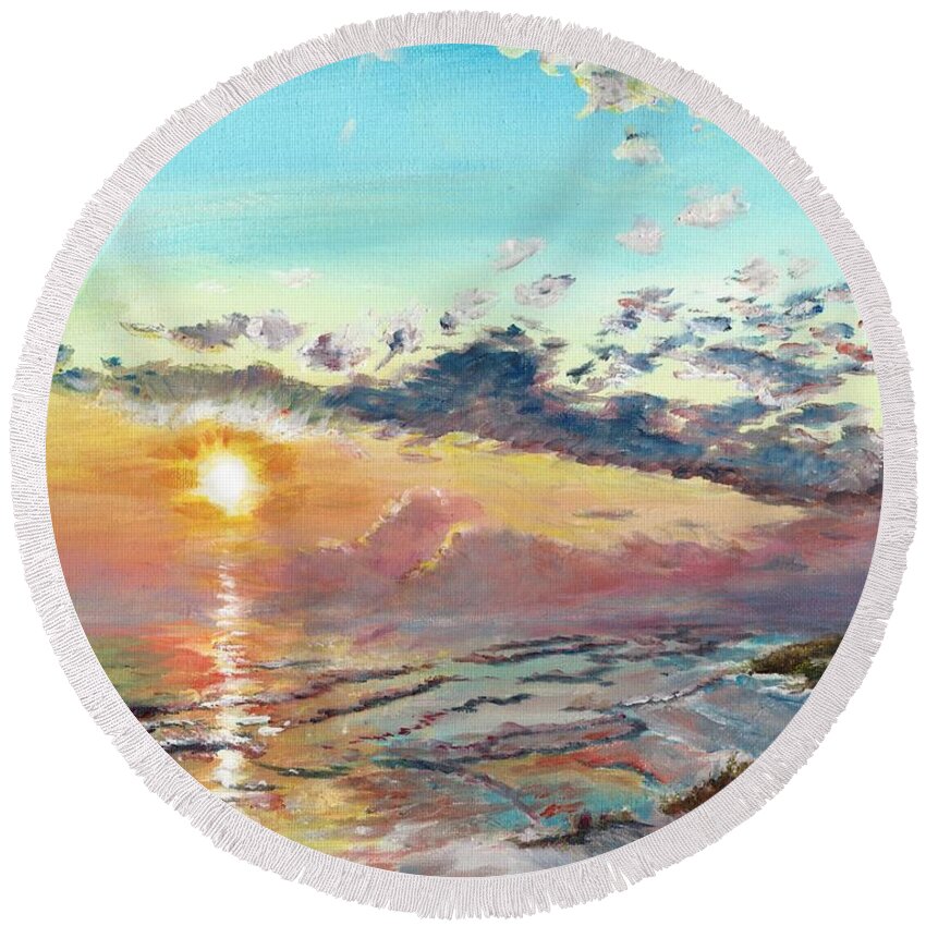 Beach Round Beach Towel featuring the painting Rylee's Beach by Merana Cadorette
