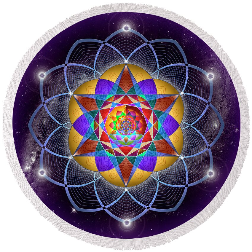 Endre Round Beach Towel featuring the digital art Sacred Geometry 785 by Endre Balogh