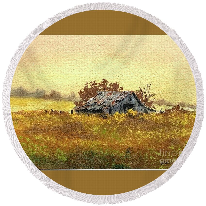 Watercolor Round Beach Towel featuring the painting Sad by William Renzulli