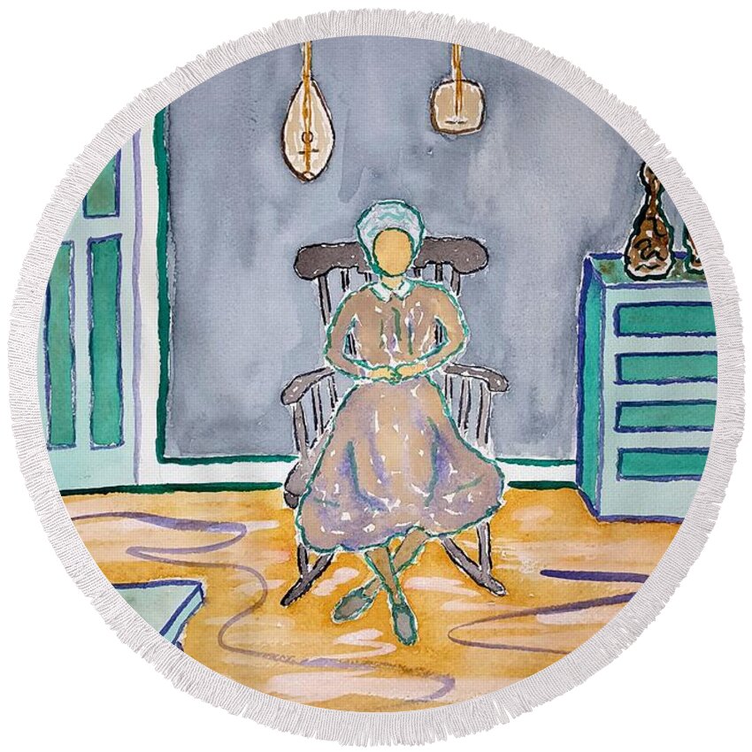 Watercolor Round Beach Towel featuring the painting Sadie Jones by John Klobucher