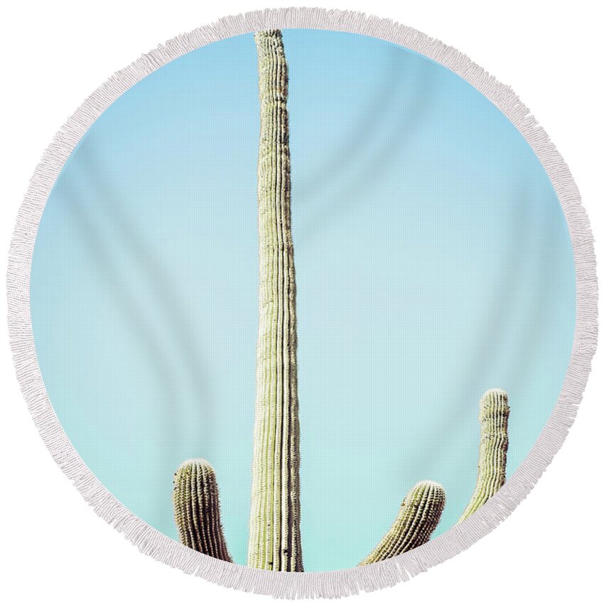 Atmospheric Round Beach Towel featuring the photograph Saguaro #2 by Jennifer Wright