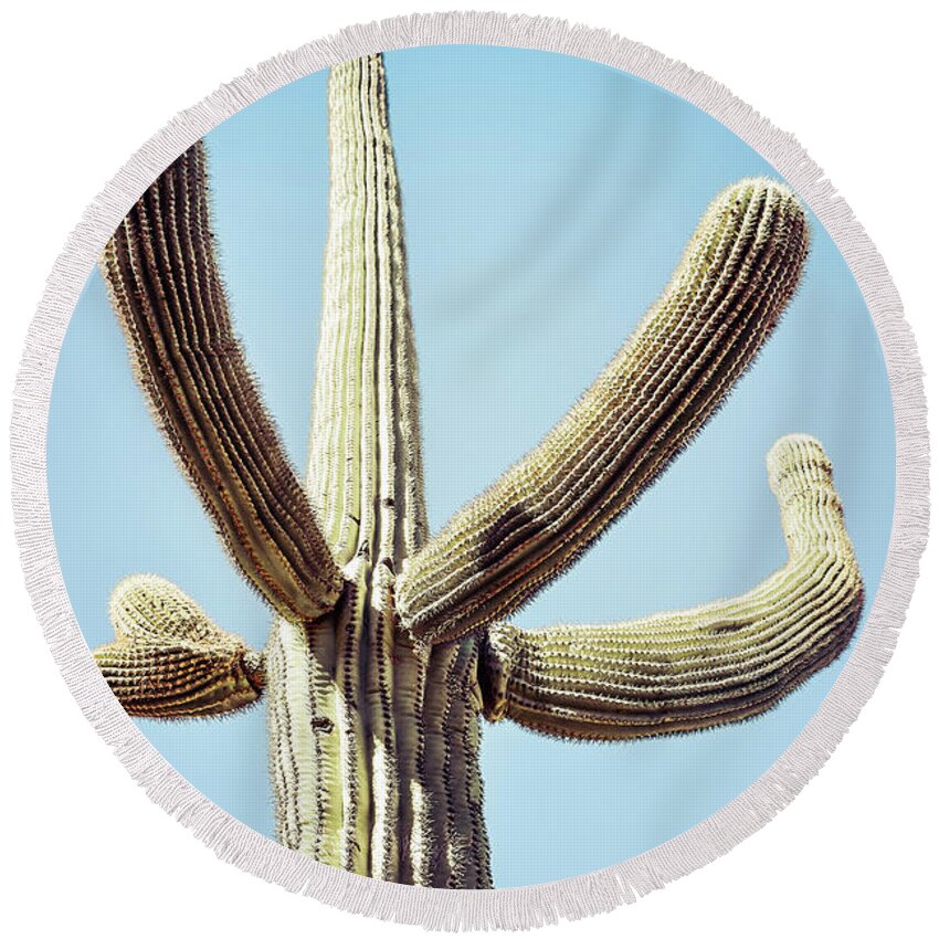 Atmospheric Round Beach Towel featuring the photograph Saguaro #3 by Jennifer Wright