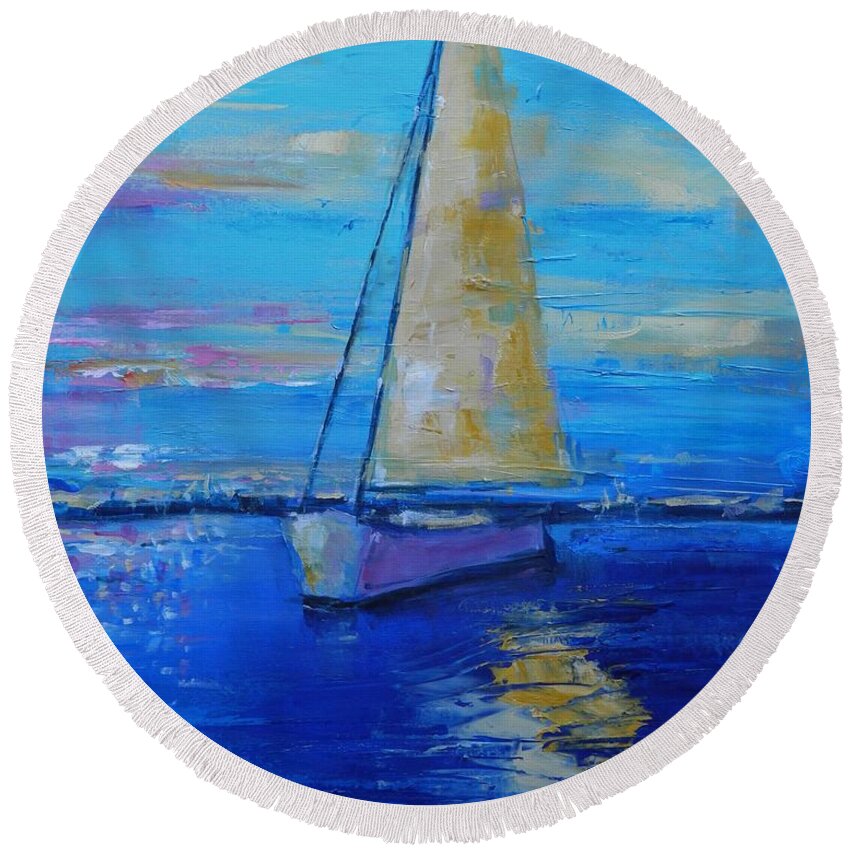 Sail Round Beach Towel featuring the painting Sail Away With Me by Dan Campbell