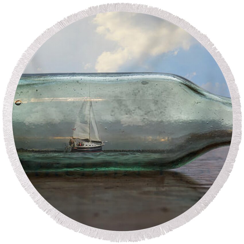 Sailboat Round Beach Towel featuring the digital art Sailboat in a Bottle by Phil Perkins