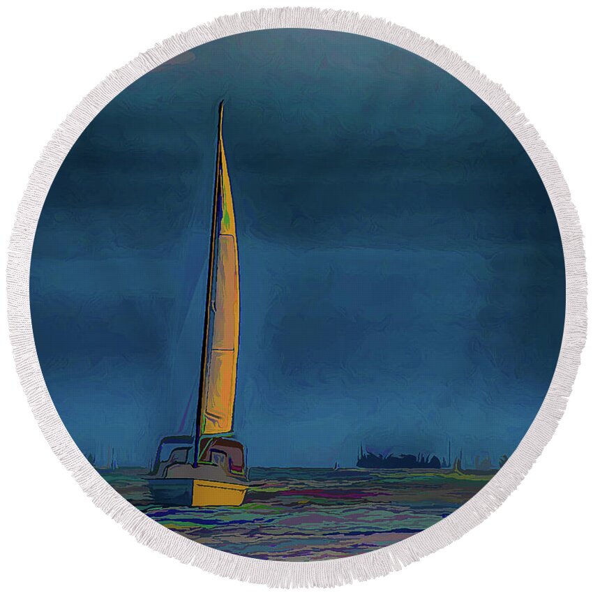 Yacht Round Beach Towel featuring the photograph Sailboat in Acrylic by Alan Goldberg