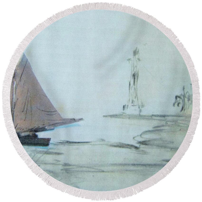  Round Beach Towel featuring the painting Sailing Away by David McCready