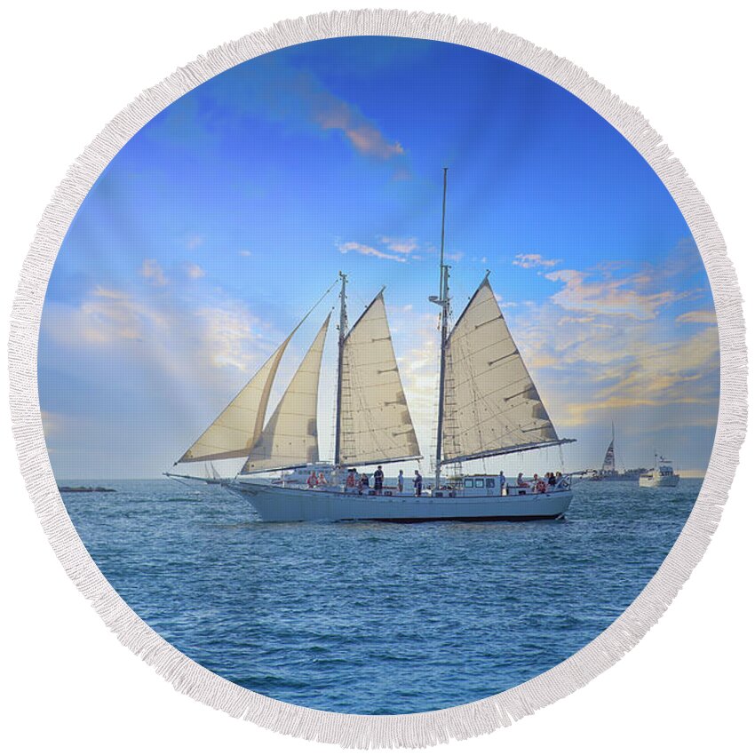 Sailboat Round Beach Towel featuring the photograph Sailing Fun in Key West by Mark Andrew Thomas