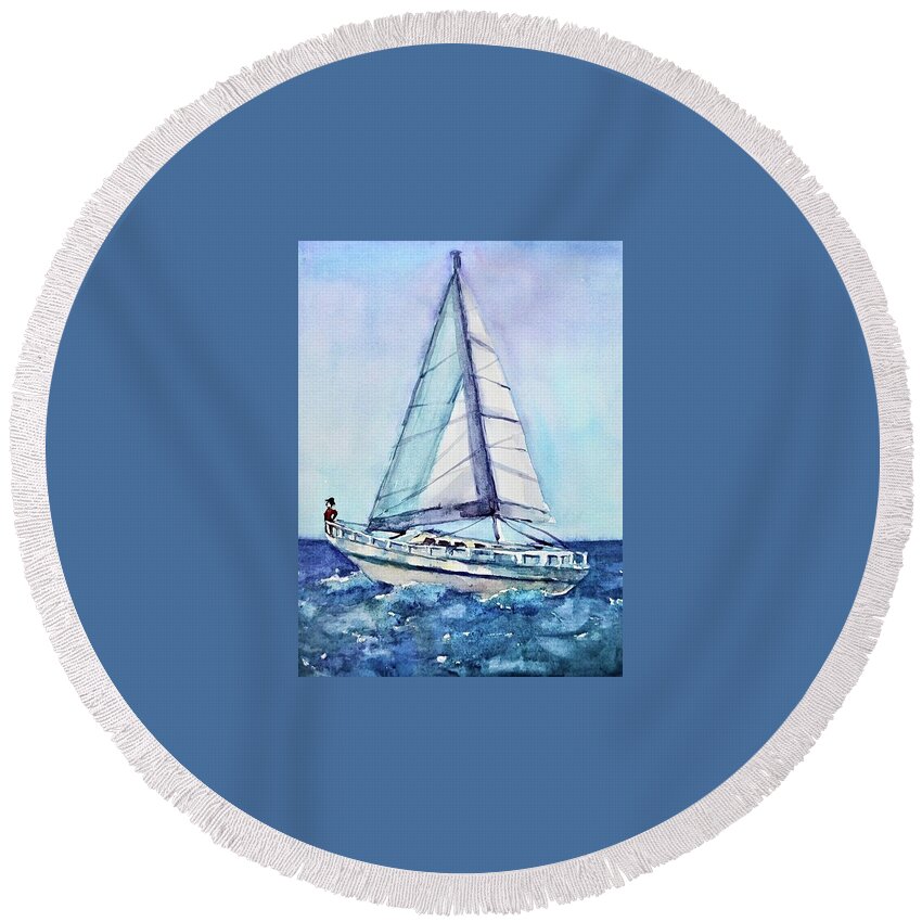  Round Beach Towel featuring the painting Sailing by Mikyong Rodgers