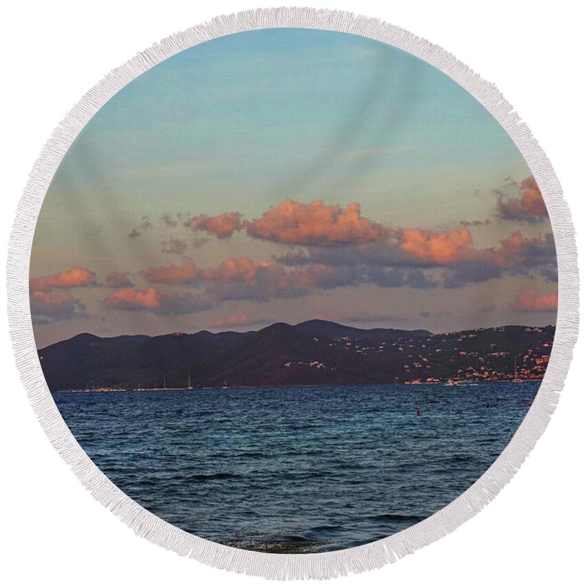 Saint Round Beach Towel featuring the photograph Saint John Sunset from Sapphire Beach in Saint Thomas by Toby McGuire