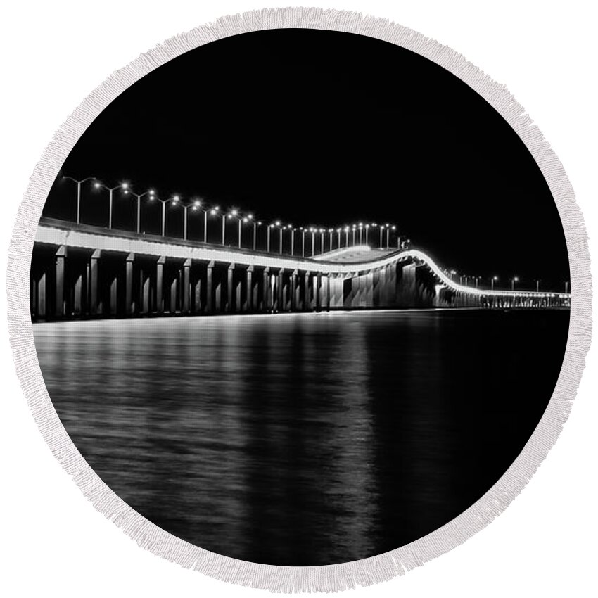 James Mcdaniel Round Beach Towel featuring the photograph Saint Louis Bay Bridge by Travel Quest Photography