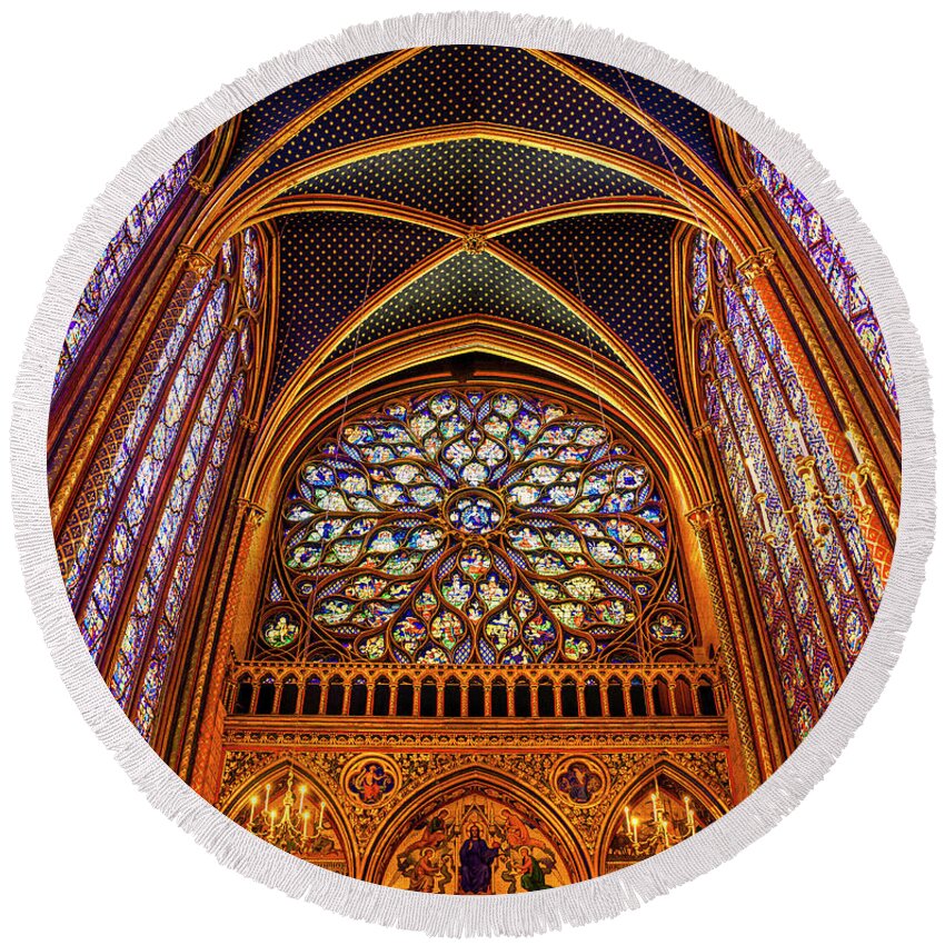 Catholic Round Beach Towel featuring the photograph Sainte Chapelle Glass by Dee Potter
