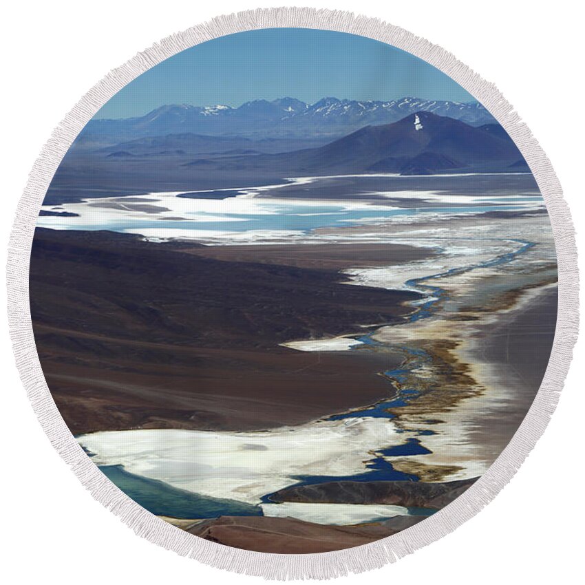 Chile Round Beach Towel featuring the photograph Salar de Maricunga vistas and lakes Chile by James Brunker
