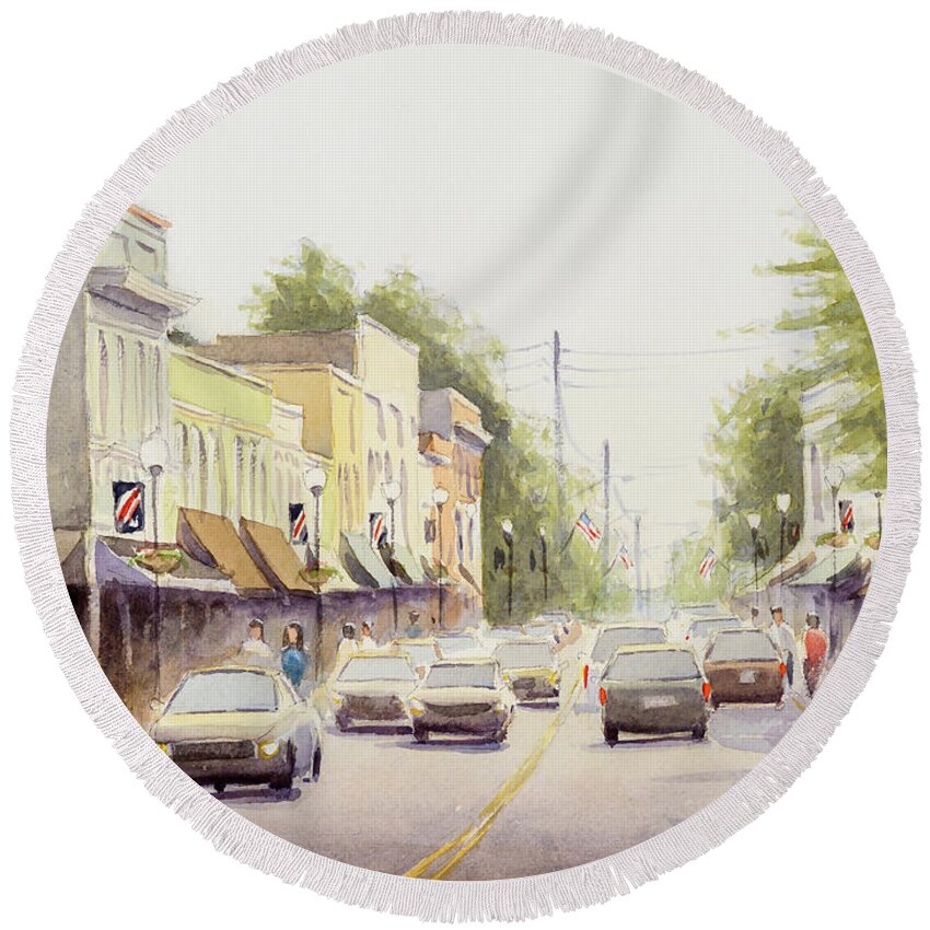 Apex Painting Round Beach Towel featuring the painting Salem Street Apex by Tesh Parekh