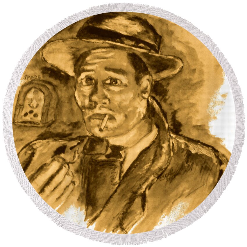 Radio Round Beach Towel featuring the drawing Sam Spade No1. by Clyde J Kell