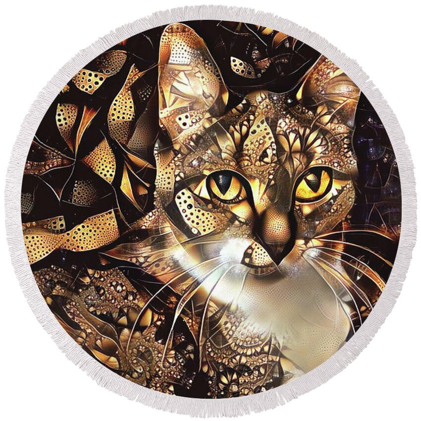 Tabby Cat Round Beach Towel featuring the digital art Samantha the Tabby Cat by Peggy Collins