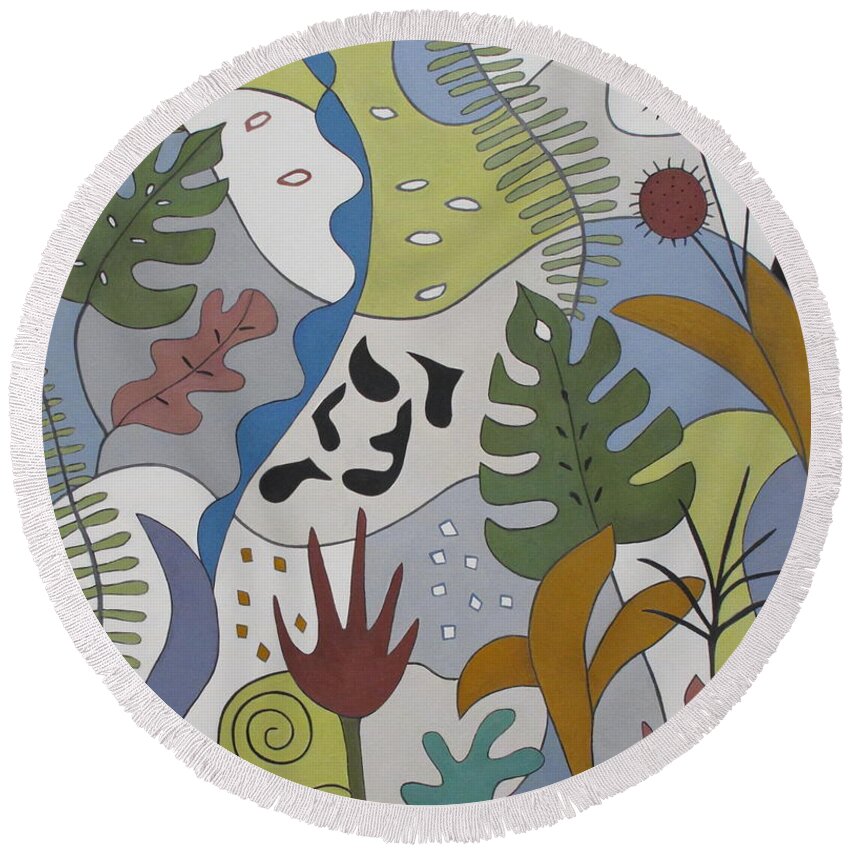 Abstract Round Beach Towel featuring the painting Sanctuary by Trish Toro