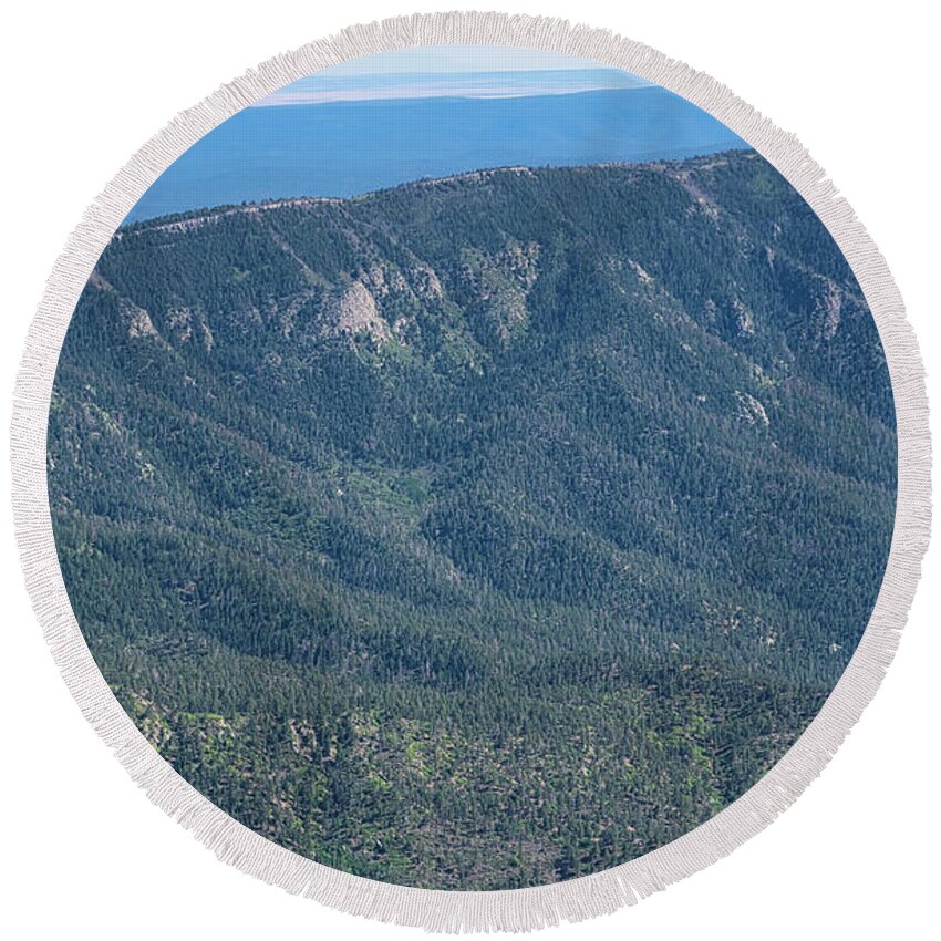 Sandia Round Beach Towel featuring the photograph Sandia Mountains by Andrea Anderegg