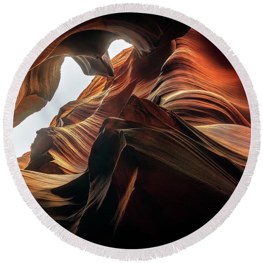 Sandstone Canyons Round Beach Towel featuring the photograph Sandstone Canyons by Doug Sturgess