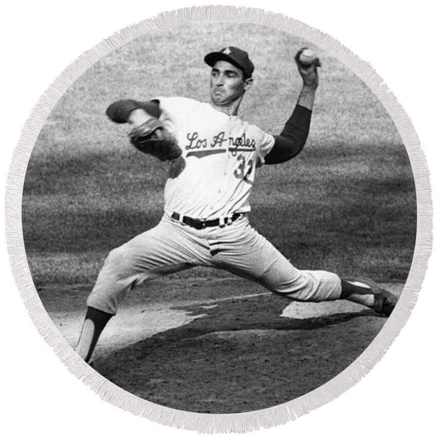 Sandy Round Beach Towel featuring the photograph Sandy Koufax by Action