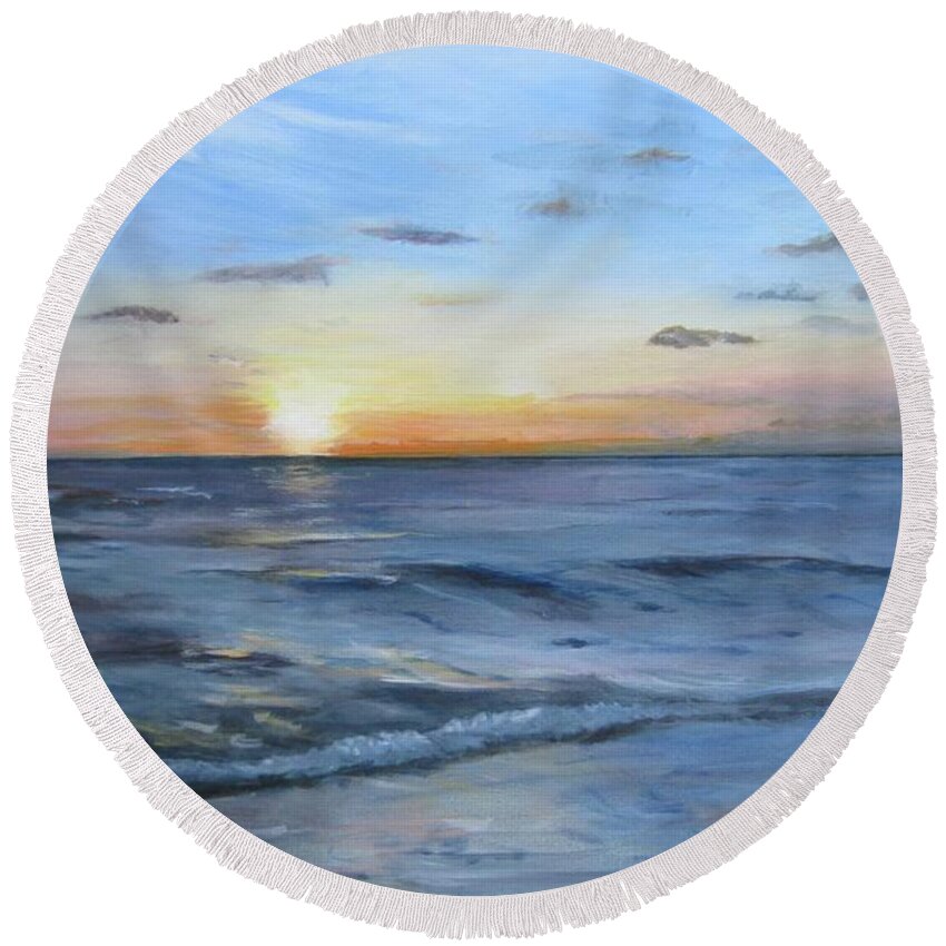 Painting Round Beach Towel featuring the painting Sanibel Sunset by Paula Pagliughi