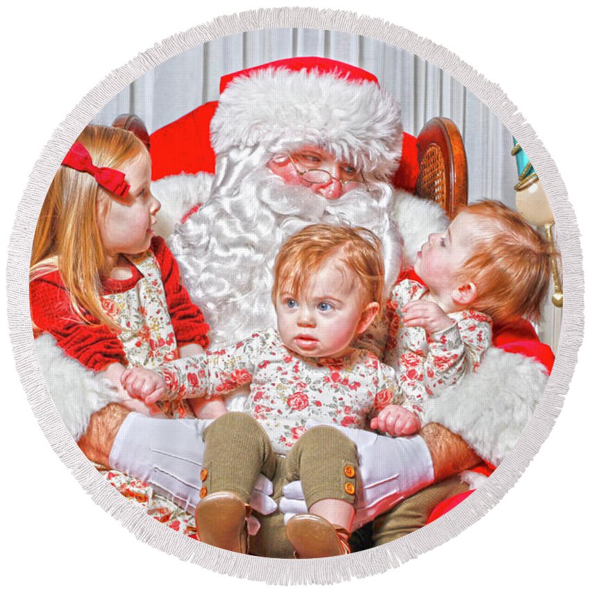 Twins Round Beach Towel featuring the photograph Santa #81 by Michael Petrick