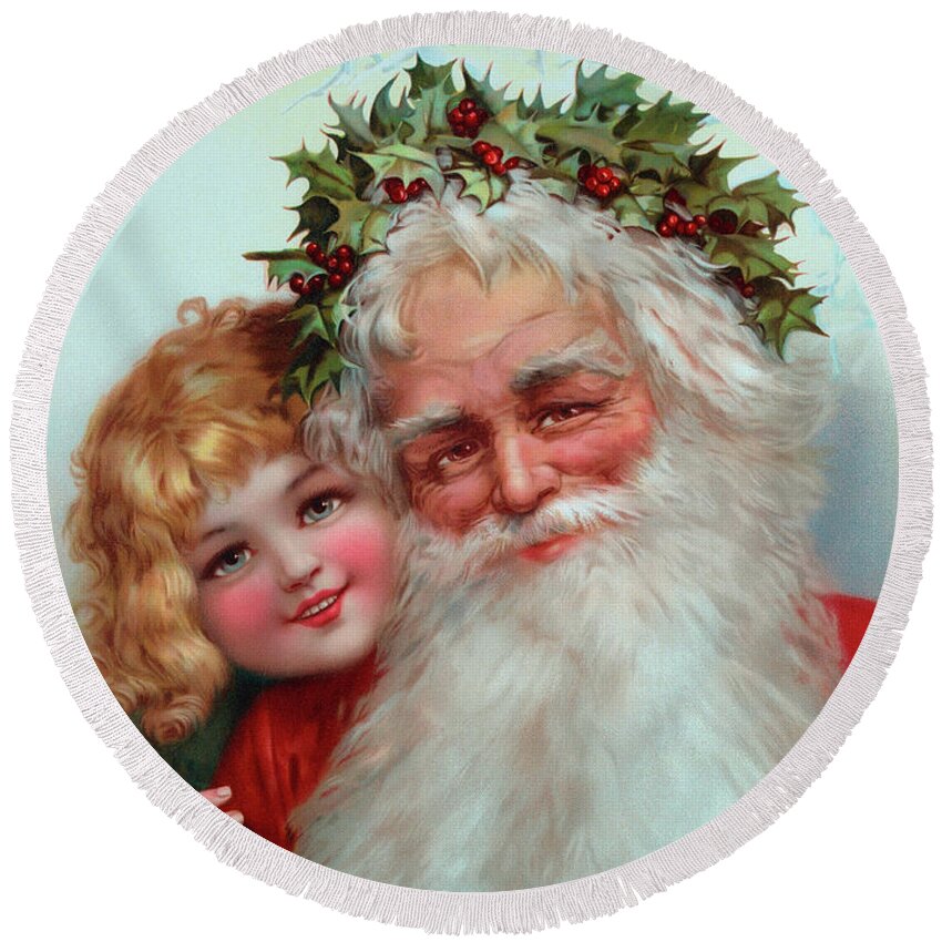 Father Christmas Round Beach Towel featuring the painting Santa Claus, 1898 by Vintage Poster
