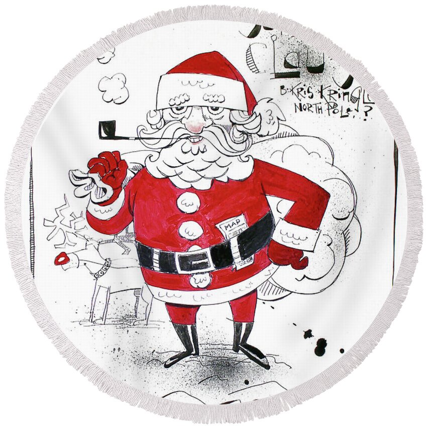  Round Beach Towel featuring the drawing Santa Claus by Phil Mckenney