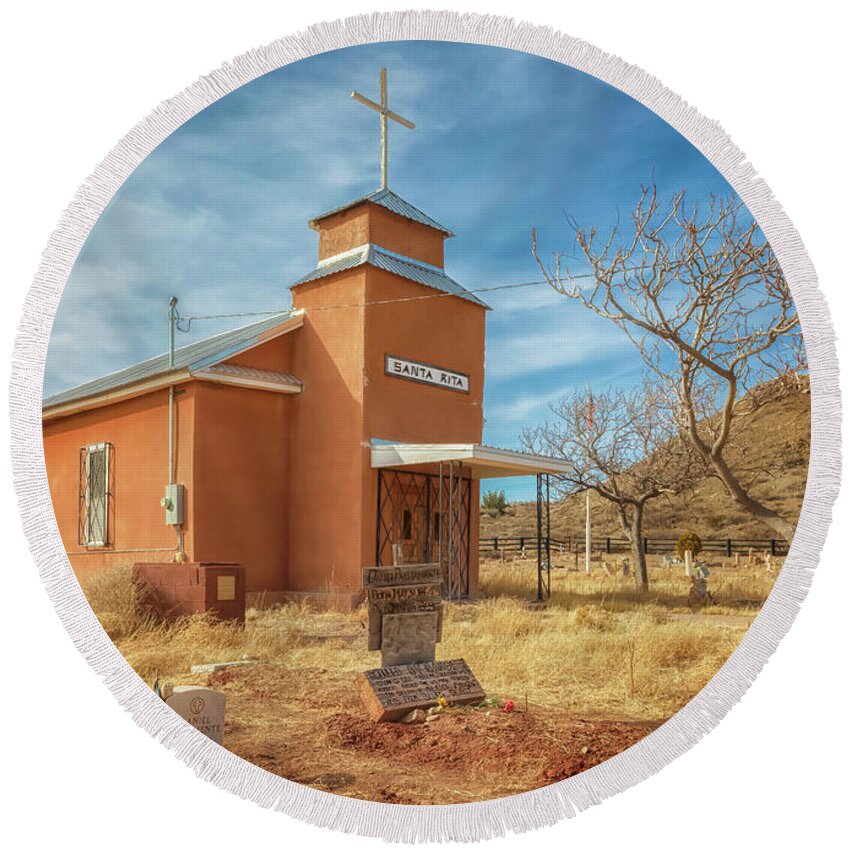 Santa Rita Cemetery Round Beach Towel featuring the photograph Santa Rita Cemetery - Ghost Town of Riley NM by Susan Rissi Tregoning