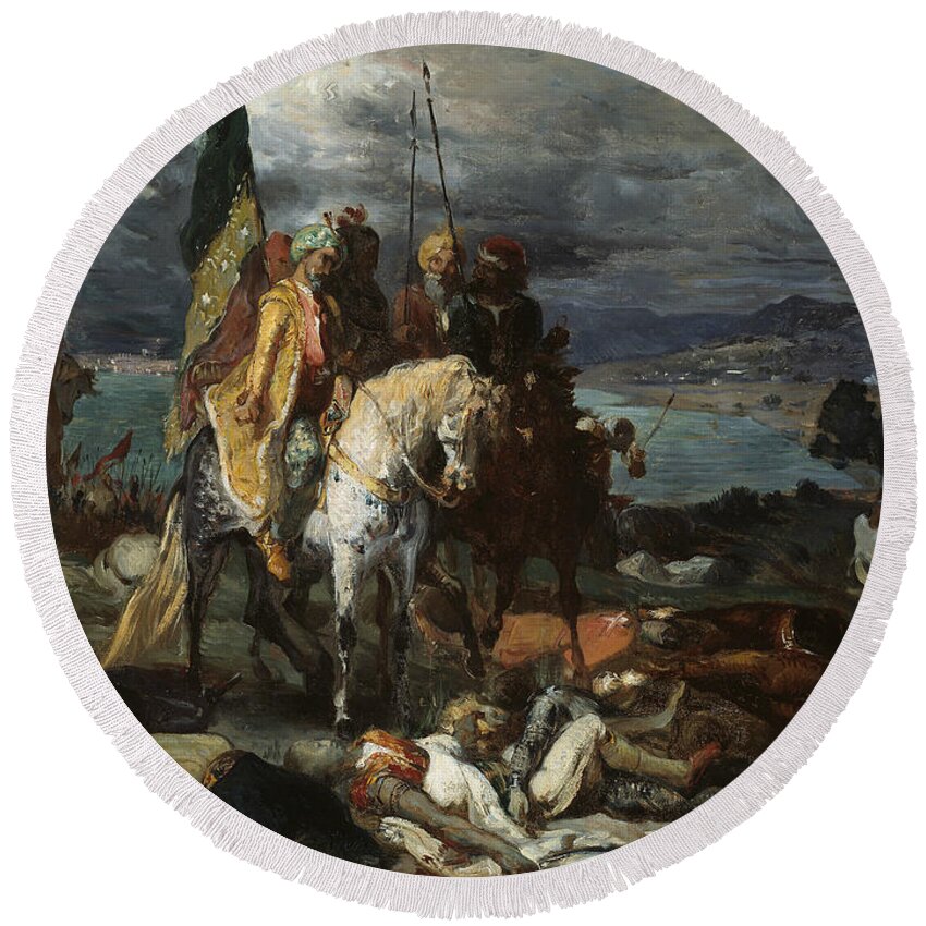 French Painter Round Beach Towel featuring the painting Saracens and Crusaders by Theodore Chasseriau