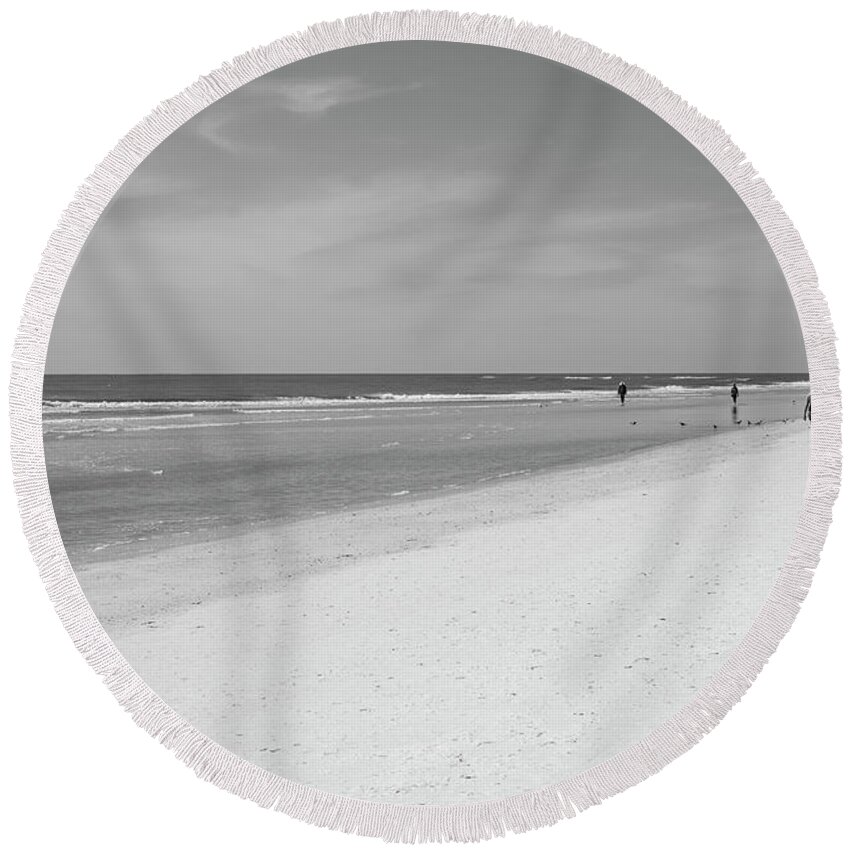 Sarasota Round Beach Towel featuring the photograph Sarasota Florida Siesta Key Siesta Beach White Sand Black and White by Toby McGuire