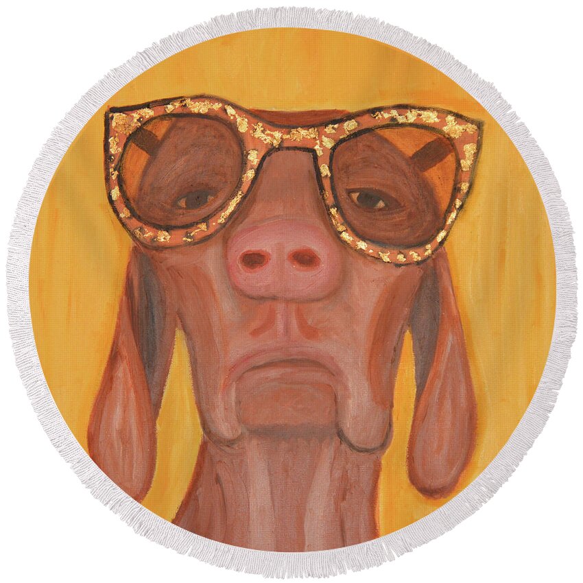 Dogs Round Beach Towel featuring the painting Sassy Sue by Anita Hummel
